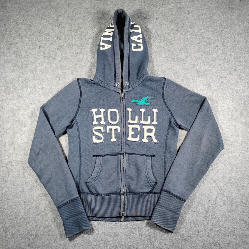 Y2K Hollister Womens Blue Full Zip Hoodie Graphic Logo California Medium‎